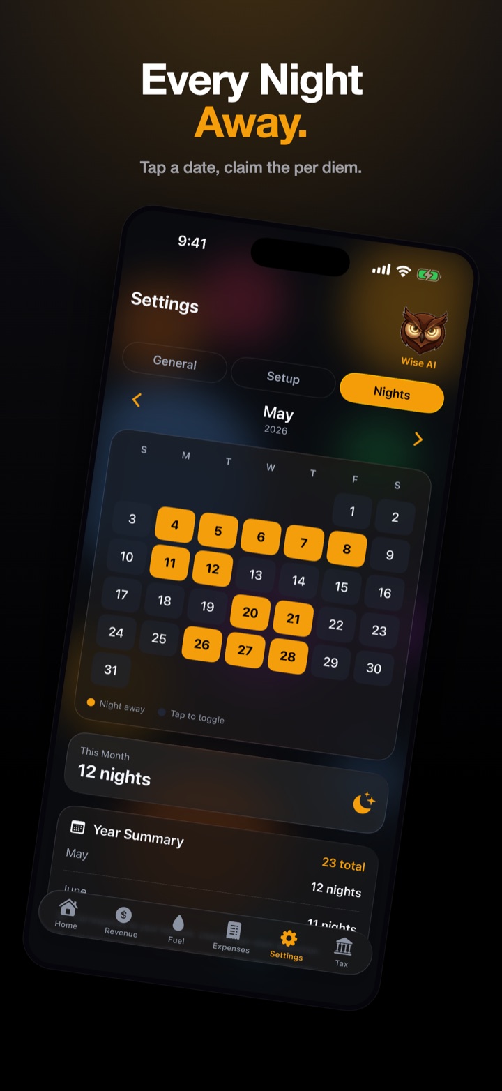 Per diem nights-away calendar